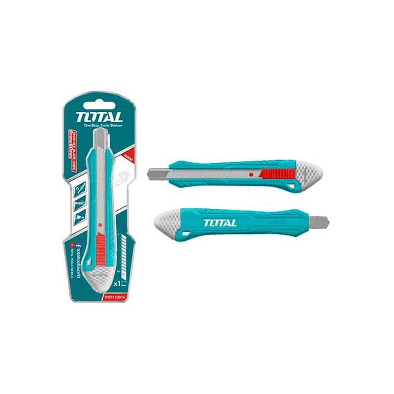 BISTURI 9 X 80 MM MANGO CAUCHO CON AUTO BLOQUEO Y PULSADOR PLANO TOTAL