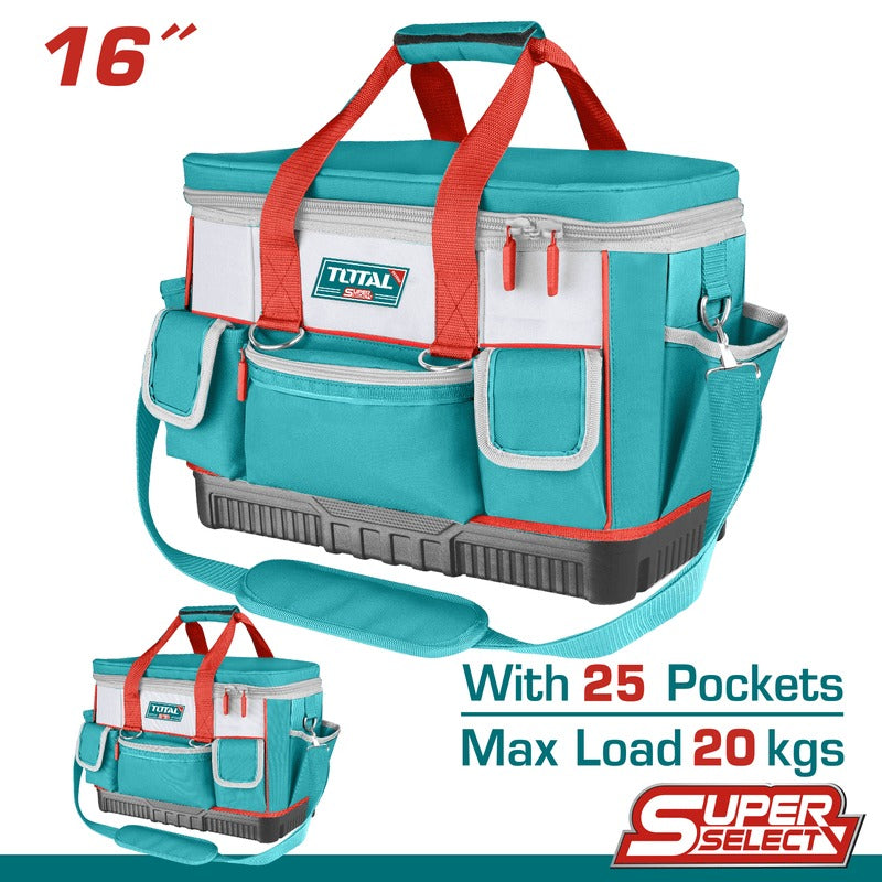 BOLSO DE HERRAMIENTAS 16 REFORZADO CAPACIDAD MAXIMA 20KG INDUSTRIAL SUPER TOTAL