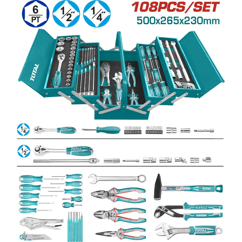 CAJA DE HERRAMIENTAS INCLUYE 108 PZS INDUSTRIAL METALICA TOTAL