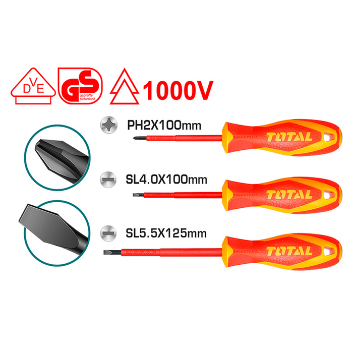 JUEGO DE DESTORNILLADORES AISLADOS 1000V / INDUSTRIAL X 3PZS (TOTAL)
