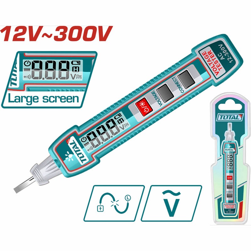 PROBADOR DE CORRIENTE DIGITAL 12V - 300V  INDUSTRIAL SUPER TOTAL