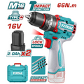 TALADRO DE IMPACTO INALAMBRICO 1/2" 16V 66NM  INCLUYE 2 BATERIA DE 2.0AH,ACCESORIOS, CARGA USB-C INDUSTRIAL TOTAL (TIDLI16665)