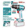 TALADRO INALAMBRICO 1/2 20V 96 N.M INCLUYE 11 PUNTA ACCESPRIOS BATERIA Y CARGADOR SE VENDE POR SEPARADO INDUSTRIAL SUPER TOTAL