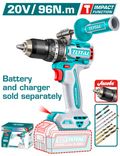 TALADRO DE IMPACTO INALAMBRICO 1/2 96NM 20V INCLUYE MANGO AUXILIAR Y ACCESORIOS, BATERIA  CARGADOR SE VENDE POR SEPARADO, INDUSTRIAL SUPER  TOTAL (TIDLI209687)