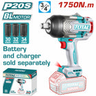 PISTOLA IMPACTO INALAMBRICA 3/4 20V 1750NM INCLUYE COPAS 30,32,34 MM BATERIA Y CARGADOR SE VENDEN POR SEPARADO INDUSTRIAL SUPER TOTAL (TIWLI201751)