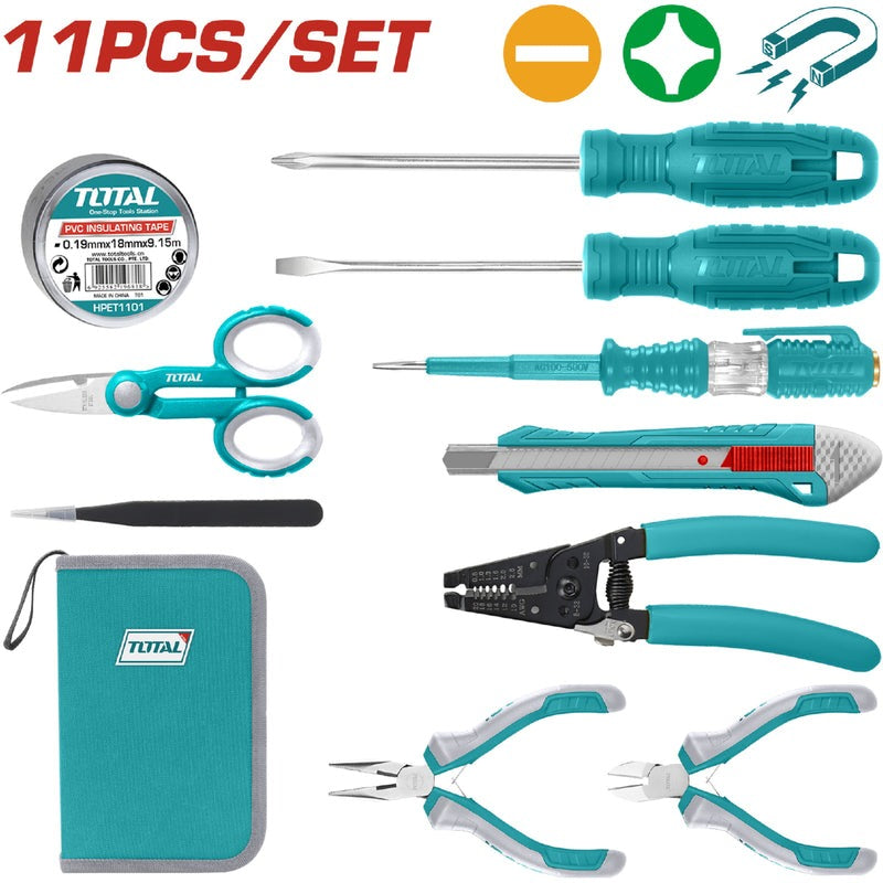 KIT DE HERRAMIENTAS X 11 PZS PARA ELECTRICISTA TOTAL SUPER SELECT