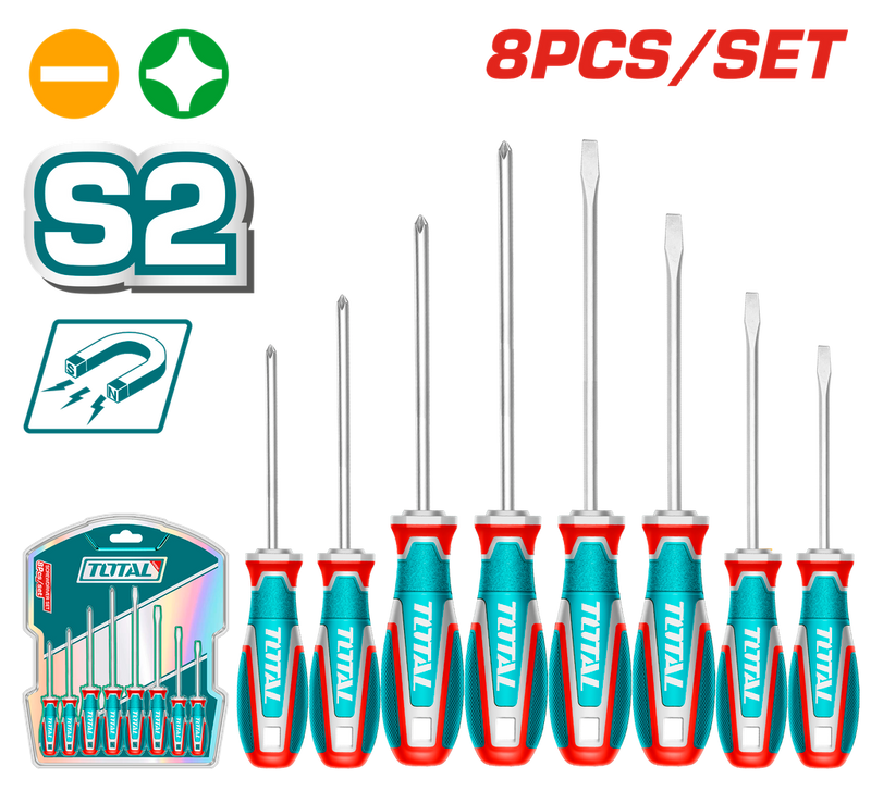JUEGO DESTORNILLADORES X 8 PCS CROMO VANADIUM PUNTA IMANTADA INDUSTRIAL SUPER TOTAL (TKSDS0846)