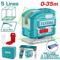 NIVEL LASER 0-35M LUZ VERDE 3D 5 LINEAS RECARGABLE TIPO USB-C INDUSTRIAL SUPER TOTAL (TLL306502)