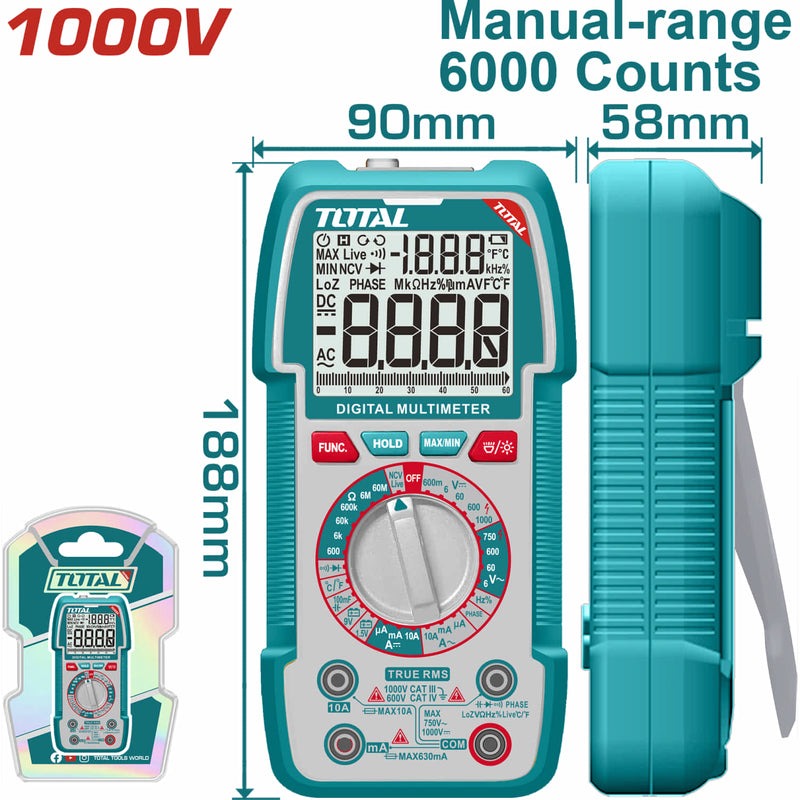 TESTER DIGITAL 1000V INDUSTRIAL SUPER TOTAL — Herramientas Total Colombia