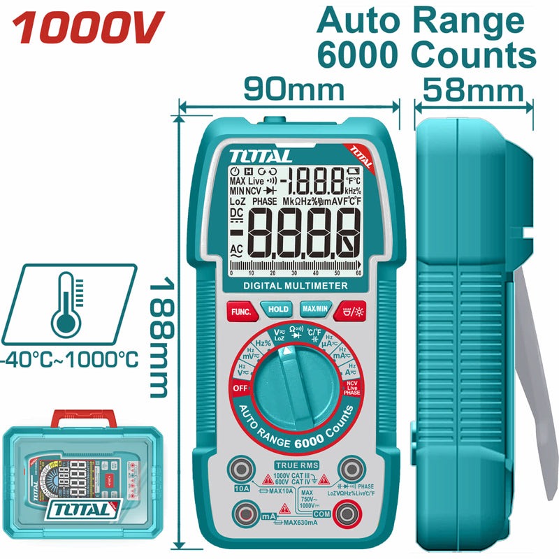 TESTER DIGITAL 1000V INDUSTRIAL SUPER TOTAL — Herramientas Total Colombia