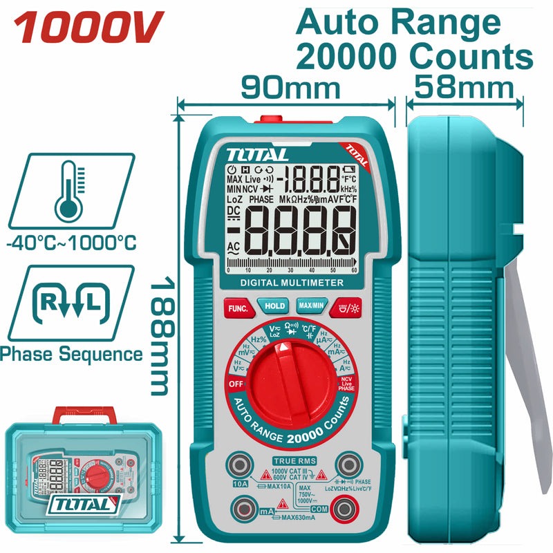 TESTER DIGITAL 1000V 20000 CONTEOS RMS INDUSTRIAL TOTAL — Herramientas ...