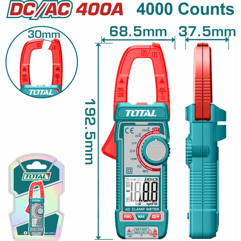PINZA VOLTIAMPERIMETRICA DIGITAL 400V 4000 CONTEOS RMS TOTAL