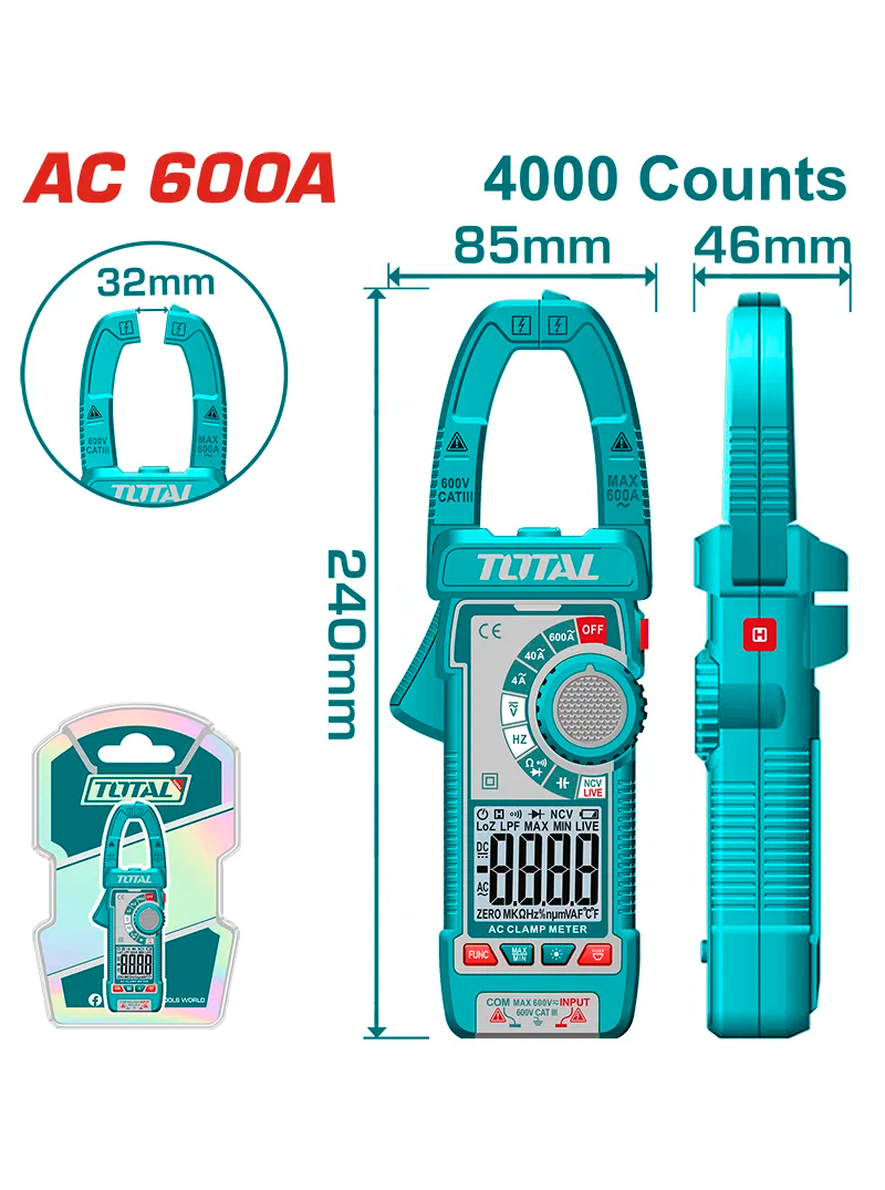 PINZA VOLTIAMPERIMETRICA 600V DIGITAL INDUSTRIAL SUPER TOTAL (TMT766001)