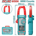 PINZA VOLTIAMPERIMETRICA DIGITAL 600A 6000 CONTEOS RMS INDUSTRIAL TOTAL