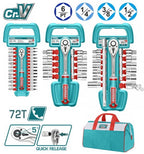 JUEGO DE COPAS CON RATCHET (57PZS) CTE 1/4"-3/8" Y 1/2" + BOLSO 16" (TOTAL)