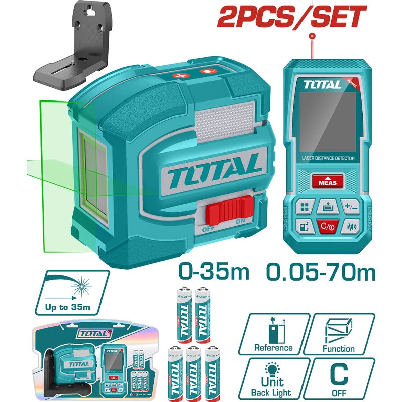 KIT NIVEL LÁSER 0-35M LUZ VERDE + MEDIDOR DE DISTANCIAS LÁSER 60M SUPER TOTAL