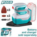 LIJADORA DE PALMA ORBITAL ROTATIVA 20V 12000RPM + 9 LIJAS INDUSTRIAL SUPER TOTAL (TPSLI2014)