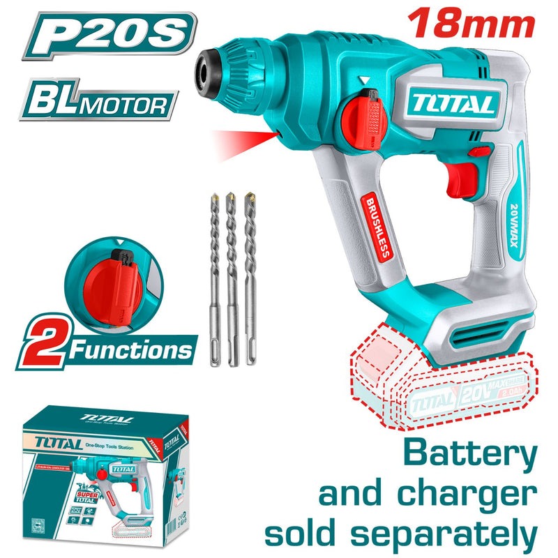 TALADRO INALAMBRICO ROTOMARTILLO SDS PLUS 11/16 BATERIA Y CARGADOR NO INCLUIDO SUPER TOTAL