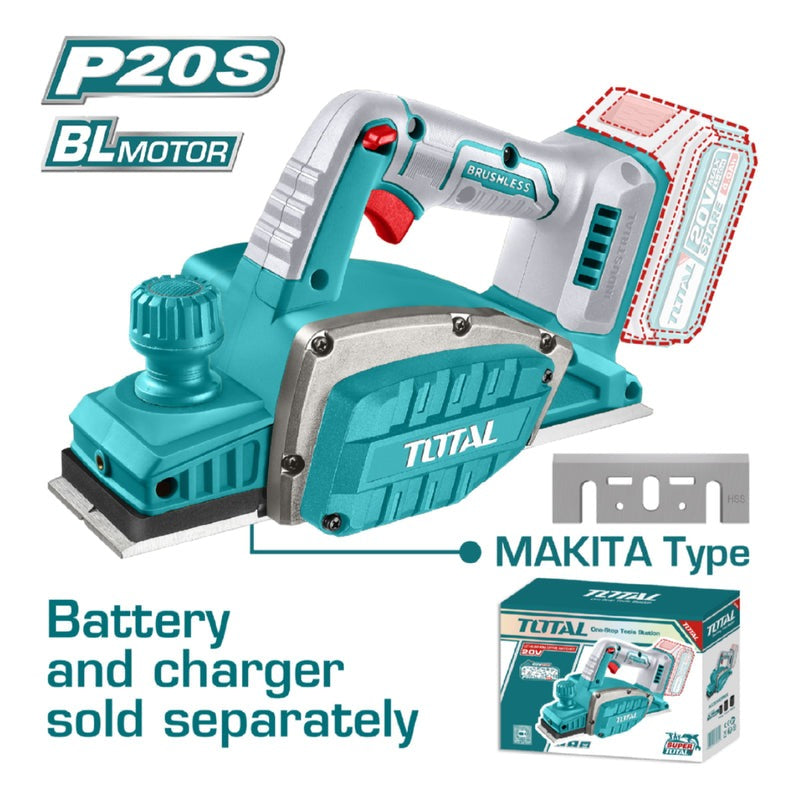 CEPILLO INALAMBRICO PARA MADERA 20V  INCLUYE GUIA Y LLAVE, BATERIA Y CARGADOR NO INCLUIDO INDUSTRIAL SUPER TOTAL