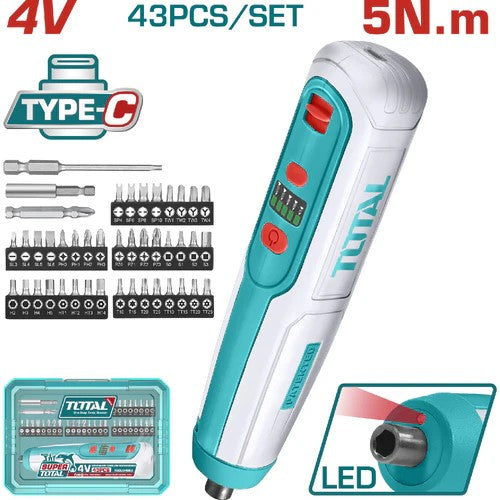 ATORNILLADOR INALAMBRICO 4V, 5N.M CAJA PLASTICA 43PZ