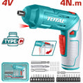 ATORNILLADOR INALAMBRICO 4V ESTUCHE PLASTICO + 20 PUNTAS TALADRO DE 25MM, 2 DE 50MM, 1 BROCA