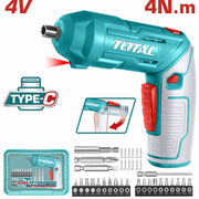 ATORNILLADOR INALAMBRICO 4V ESTUCHE PLASTICO + 20 PUNTAS TALADRO DE 25MM, 2 DE 50MM, 1 BROCA