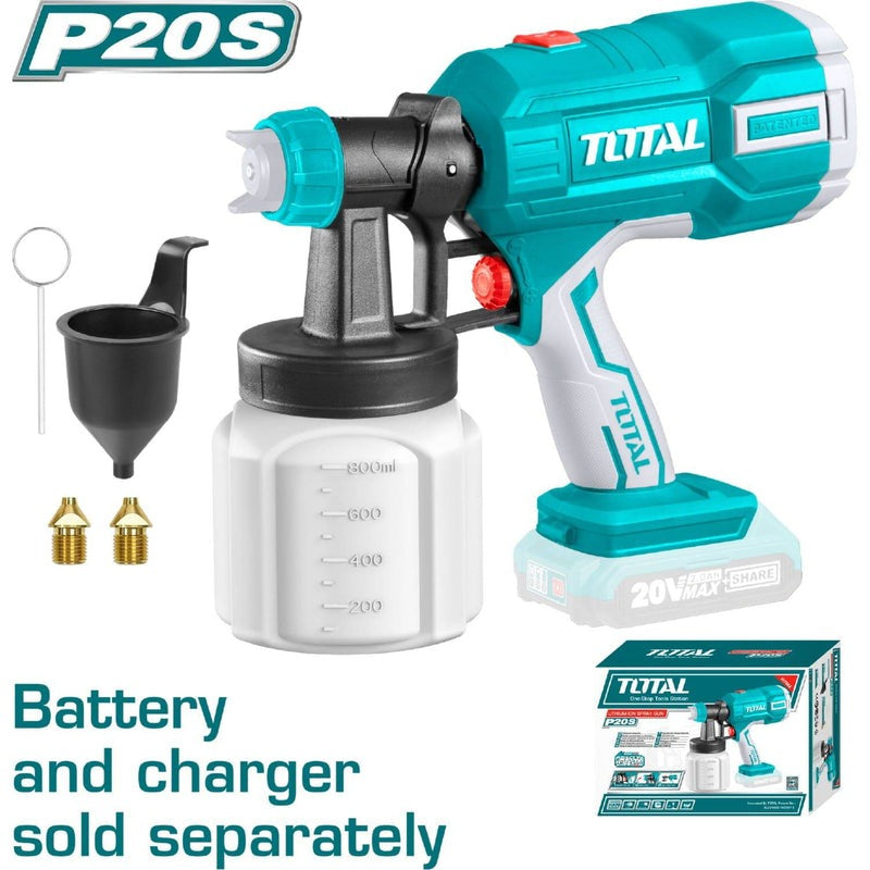 PISTOLA PINTAR INALAMBRICA 800ML 20V BATERIA Y CARGADOR NO INCLUIDO TOTAL