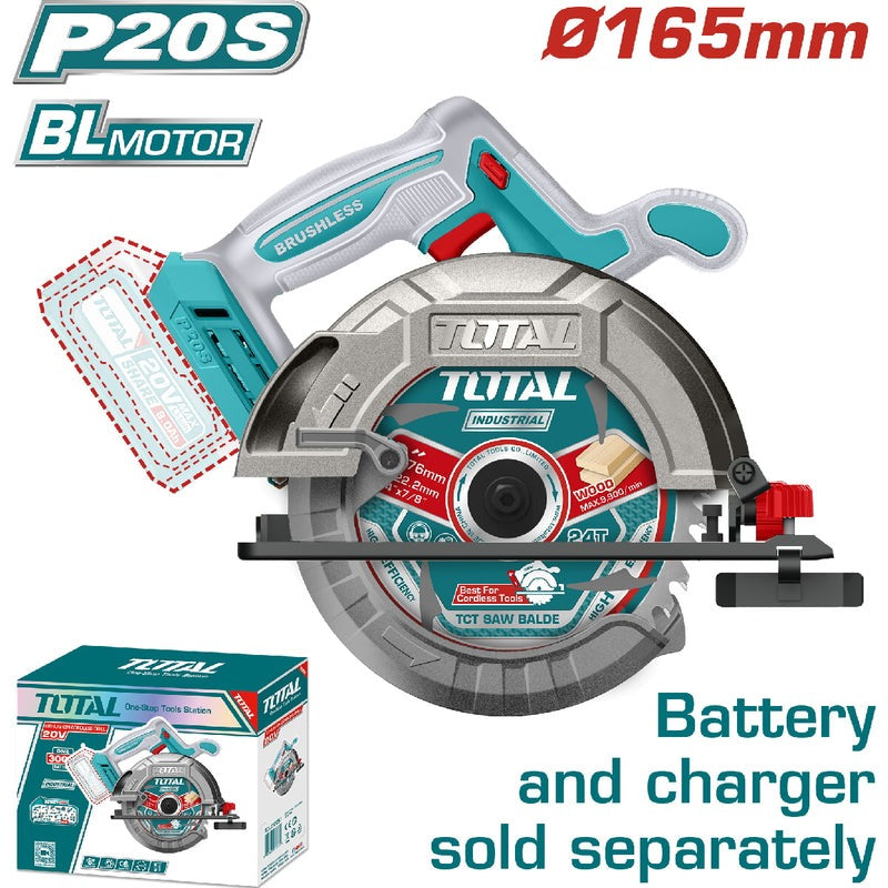 SIERRA CIRCULAR INALAMBRICA 20V 6-1/2" BATERIA Y CARGADOR NO INCLUIDO INDUSTRIAL SUPER TOTAL