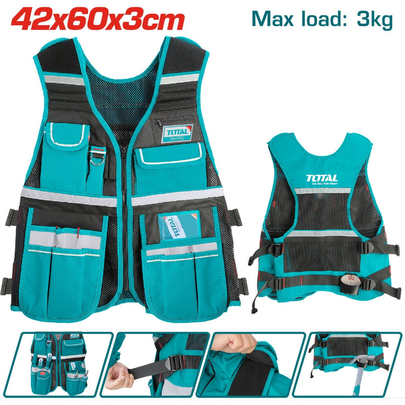 CHALECO PORTA HERRAMIENTA DE 12 BOLSILLOS INDUSTRIAL CAPACIDAD MAXIMA 3KG TOTAL