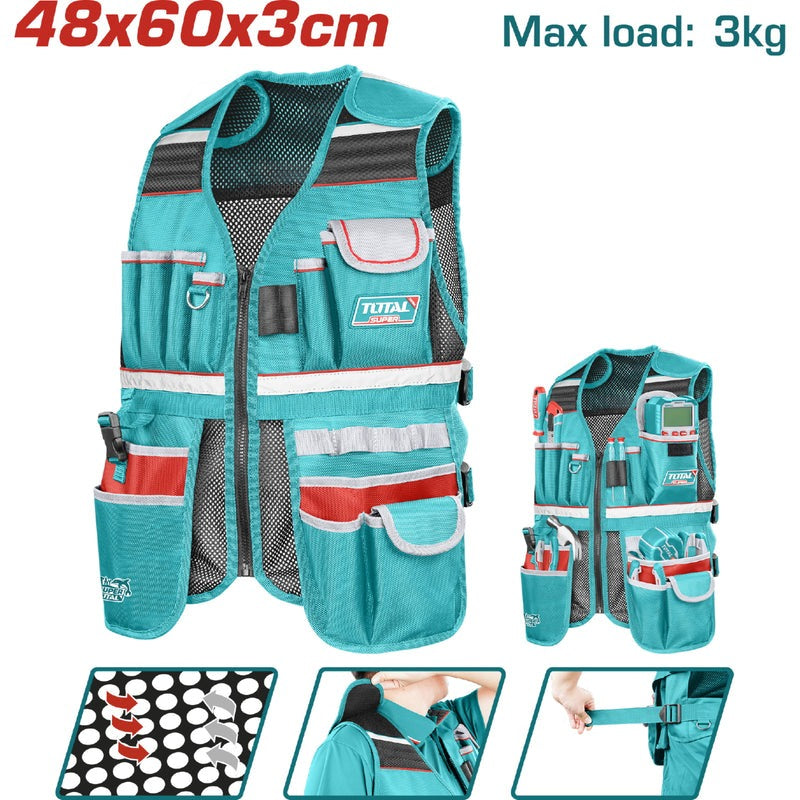 CHALECO PORTA  HERRAMIENTA DE 17 BOLSILLOS INDUSTRIAL CAPACIDAD MAXIMA 3KG SUPER TOTAL