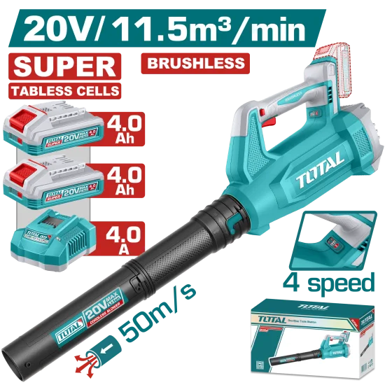 SOPLADORA INALAMBRICA 20V CAPACIDAD DE SOPLADO: 11.5M3/MIN 4 VELOCIDADES INCLUYE 2 BATERIAS 4.0AH Y 1 CARGADOR SUPER TABLESS CELLS TOTAL (UTABLI205082)