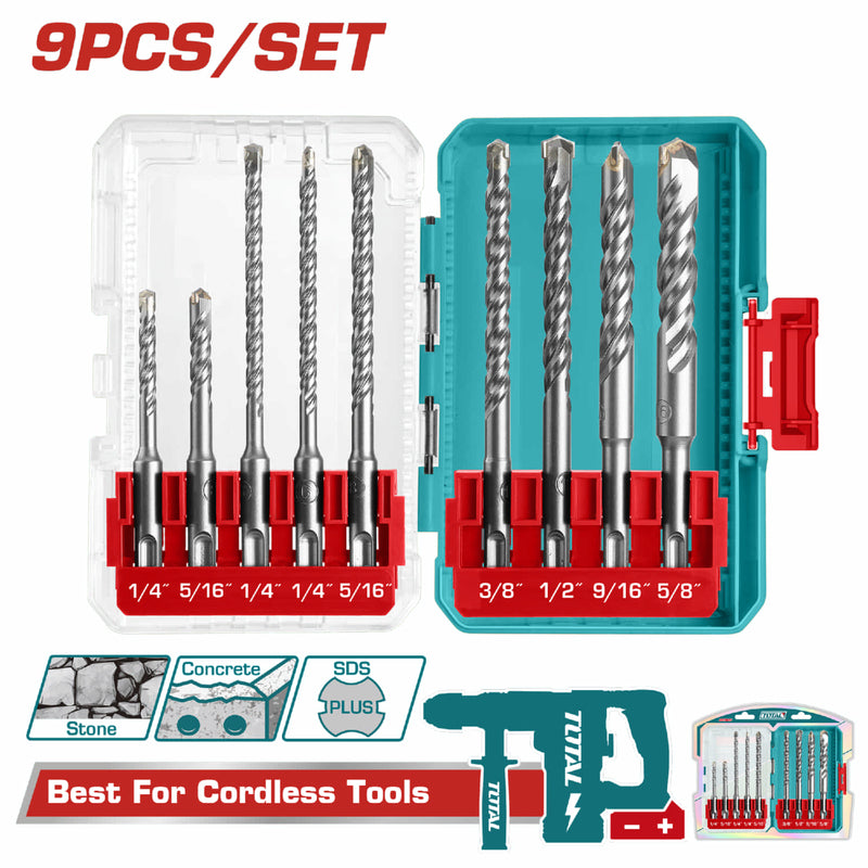 JUEGO DE BROCAS X 9 PZS PARA MURO,  CON VASTAGO EXAGONAL SDS PLUS  INDUSTRIAL SUPER TOTAL (UTACSDL30906)