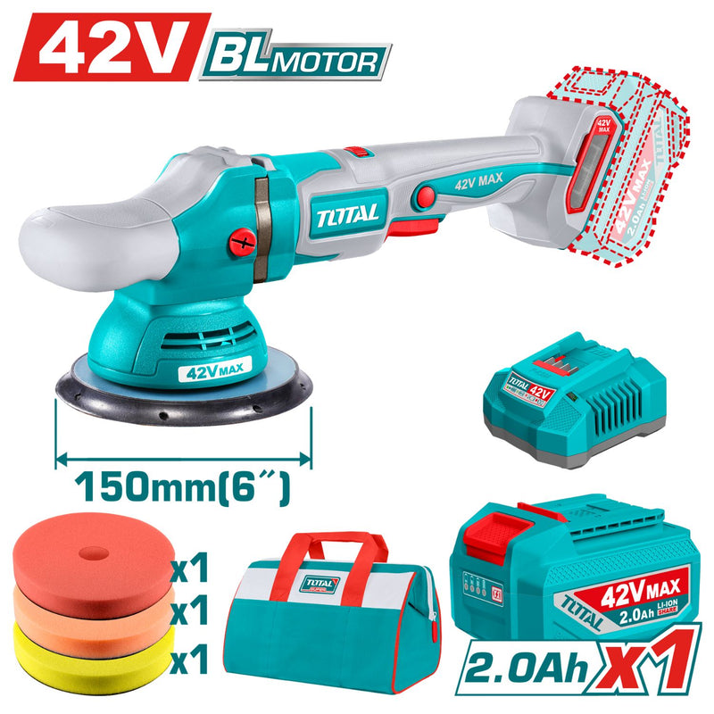 POLICHADORA INALAMBRICA 8" 42V INCLUYE 1 BATERIA 2.0AH, 1 CARGADOR Y ACCESORIOS INDUSTRIAL SUPER TOTAL (UTAPLI42151)