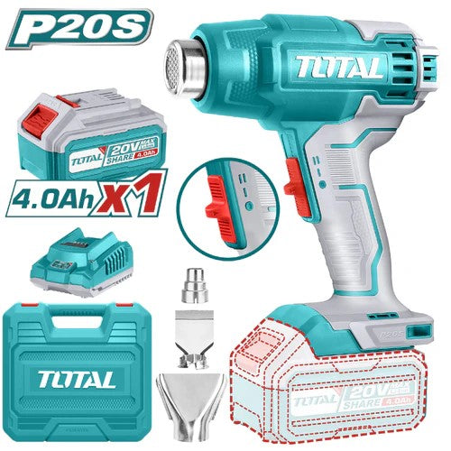 PISTOLA CALOR 20V + 1 BATERIA 4,0AH+ CARGADOR (INCLUYE 3 BOQUILLAS) (TOTAL)