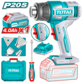 PISTOLA CALOR INALAMBRICA 20V CON TEMPERATURA AJUSTABLE INCLUYE 4 BOQUILLAS 1 BATERIA 4.0AH Y 1 CARGADOR INDUSTRIAL SUPER TOTAL (UTBLI20065)