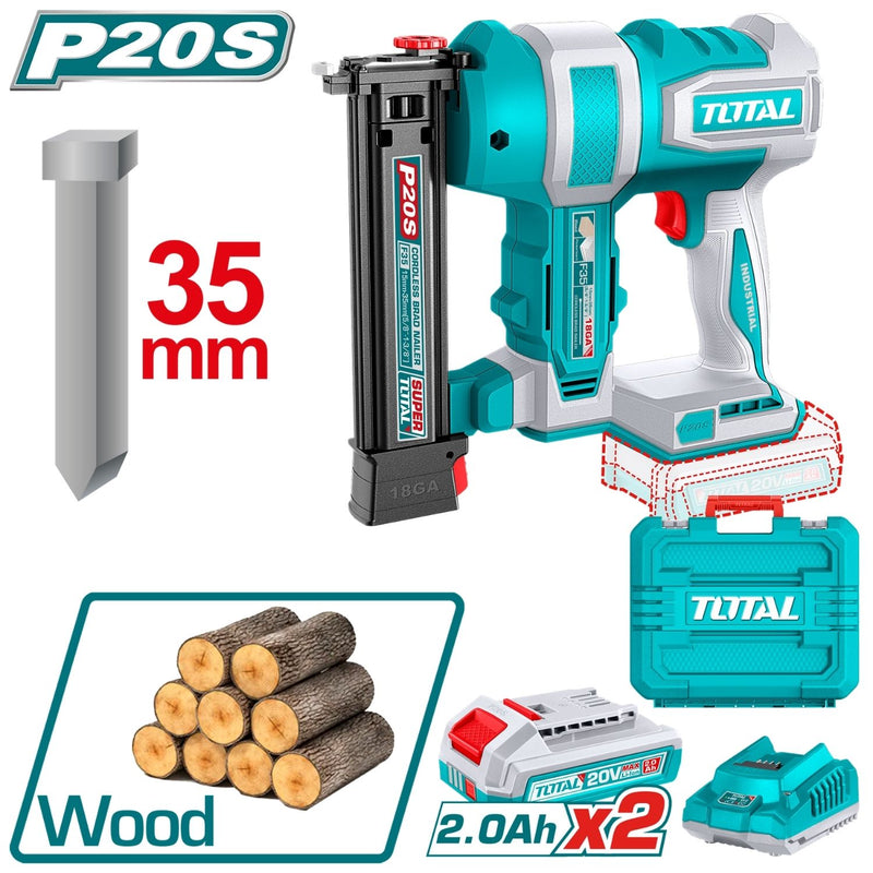 CLAVADORA INALAMBRICA MADERA 35MM 20V INCLUYE 2  BATERIAS 2.0AH , CARGADOR Y ACCESORIOS  INDUSTRIAL SUPER  TOTAL  (UTCBNLI20686)