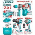 COMBO 20V TALADRO 1/2" 66NM + PISTOLA IMPACTO 1/2" 400NM + ROTOMARTILLO SDS 4.5J + 2 BAT. 5.0AH