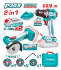 COMBO 20V, TALADRO 1/2  66 N.M + MINI PULIDORA 3" INCLUYE 2 BATERIAS  2.0 AH + CARGADOR  + 7 DISCOS Y 47 ACCESORIOS/ INDUSTRIAL TOTAL)