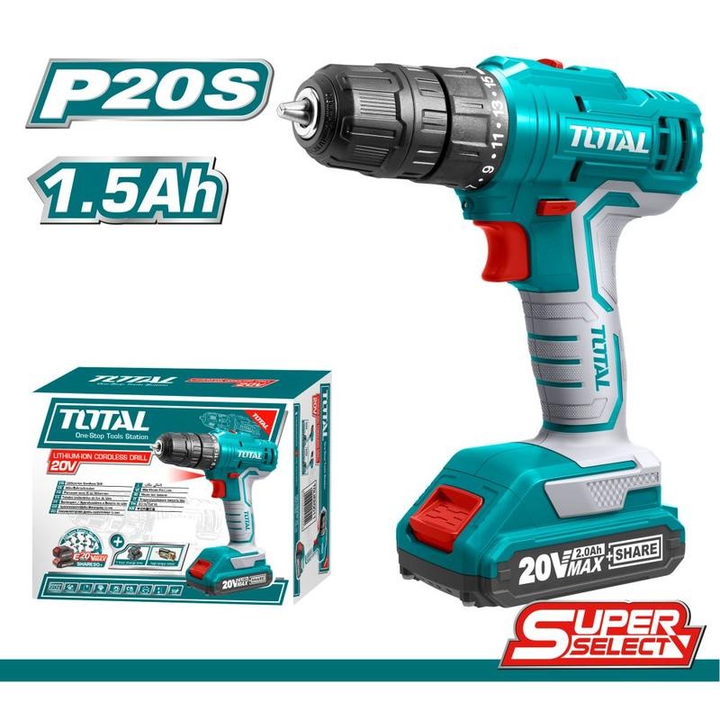 TALADRO 20V (3/8") + 1 BATERIA 1,5AH SIN PERCUTOR / SUPER SELECT (TOTAL)