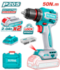 TALADRO INALAMBRICO 1/2" 50 NM 20V CAJA PLASTICA INCLUYE 2 BATERIA 2.0AH, 1 CARGADOR Y ACCESORIOS INDUSTRIAL SUPER TOTAL (UTDLI205062)