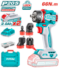 TALADRO ATORNILLADOR MULTICABEZAL 20V 66NM INCLUYE 2 BATERIAS 2.0AH, CARGADOR Y ACCESORIOS INDUSTRIAL SUPER TOTAL (UTDLI206686)
