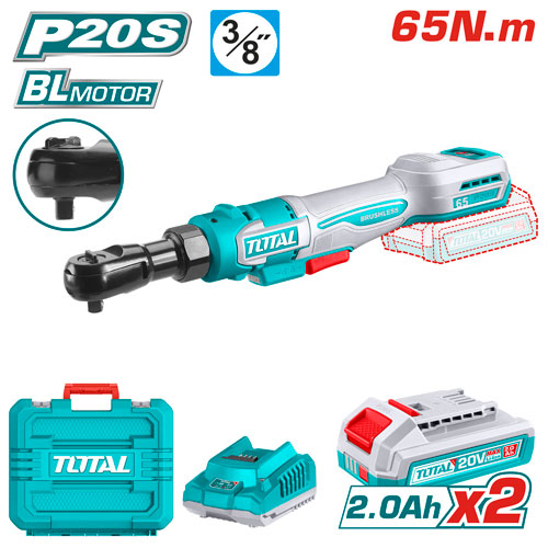 RACHE INALAMBRICO 3/8" 20V 65NM INCLUYE 2 BATERIAS 2.0AH  Y CARGADOR  INDUSTRIAL SUPER TOTAL (UTDRLI20652)