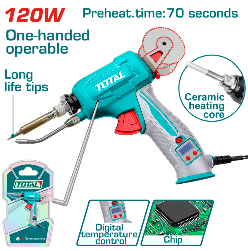 CAUTIN PISTOLA DE SOLDAR 120W CON CARRETE INDUSTRIAL TOTAL (UTET360732)