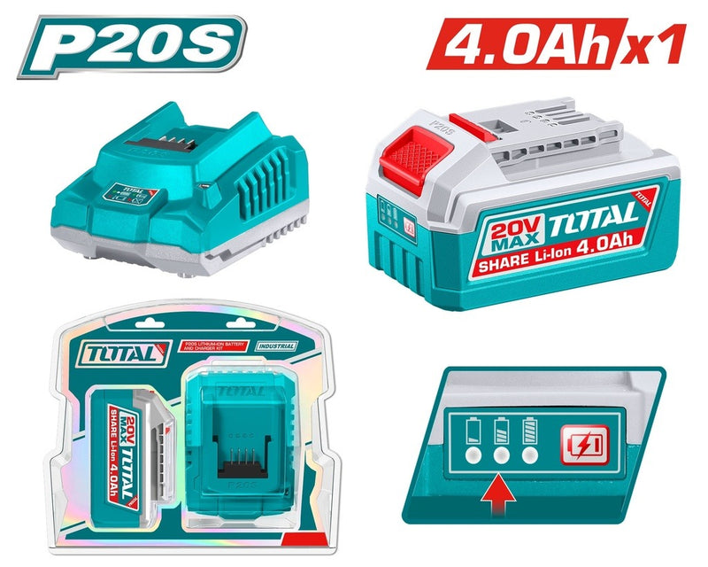 KIT DE 1 BATERIA 4.0AH + CARGADOR DE 20V INDUSTRIAL SUPER TOTAL