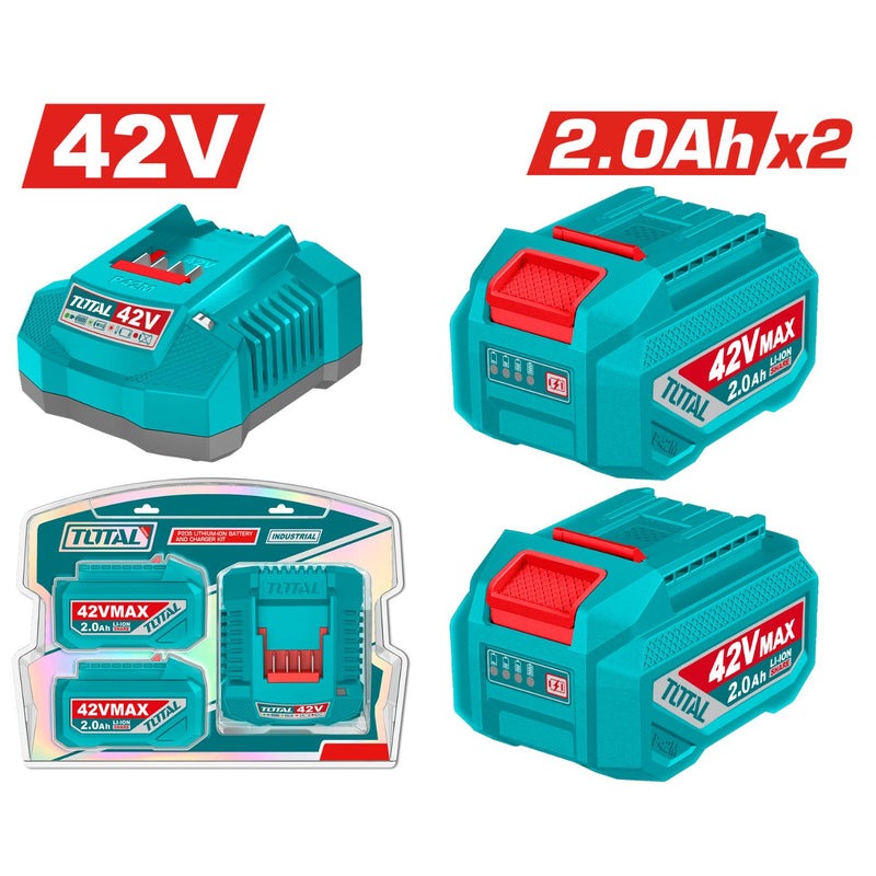 KIT DE 2 BATERIAS 2.0AH + CARGADOR DE 42V INDUSTRIAL TOTAL