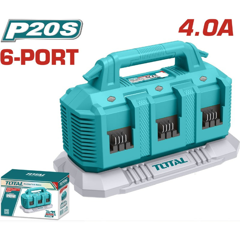 CARGADOR INTELIGENTE 6 PUERTOS PARA BATERIAS 20V INDUSTRIAL SUPER TOTAL (UTFCLI2064)