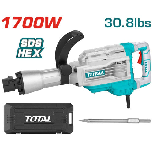 DEMOLEDOR SDS HEX 1700W 45JOULES INCLUYE UN CINCEL CAJA PLASTICA INDUSTRIAL TOTAL