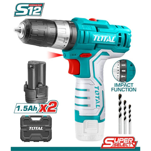 TALADRO 12V (3/8") + 2 BATERIA 1,5AH CON PERCUTOR (TOTAL)