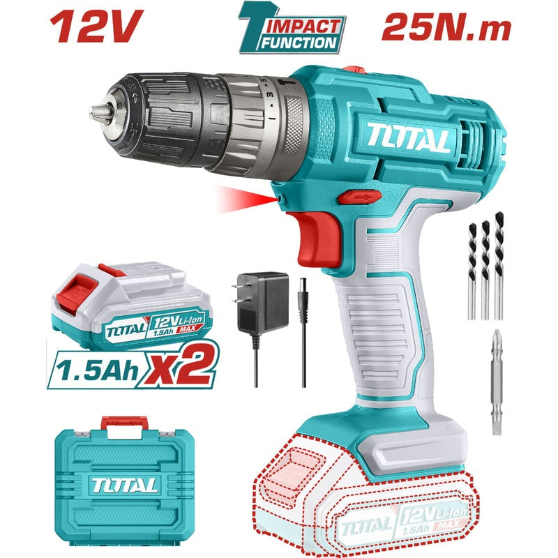 TALADRO DE IMPACTO INALAMBRICO 3/8" 12V INCLUYE 2 BATERIAS, 1 CARGADOR SUPER TOTAL