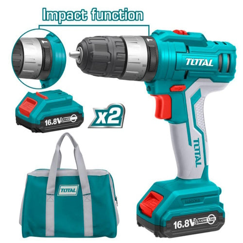 TALADRO 16.8V (3/8") + 2 BATERIAS 1,5AH CON PERCUTOR (TOTAL)